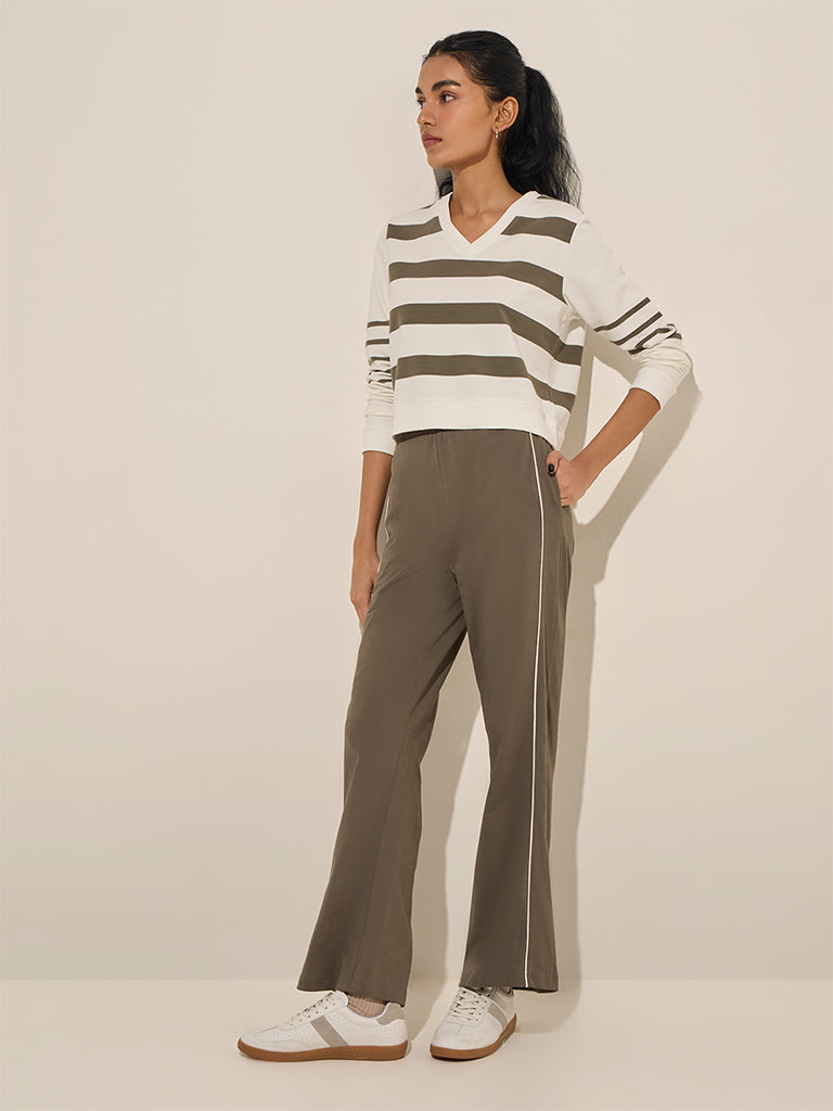 Studiofit Dusty Olive High-Rise Cotton-Blend Track Pants