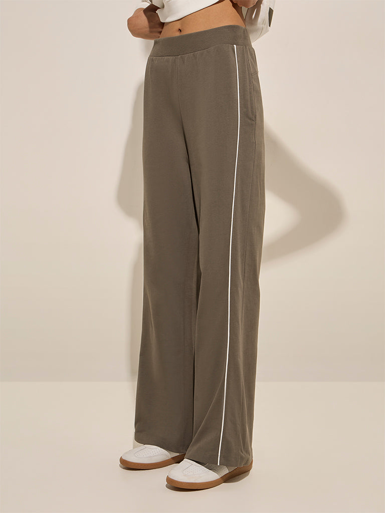 Studiofit Dusty Olive High-Rise Cotton-Blend Track Pants