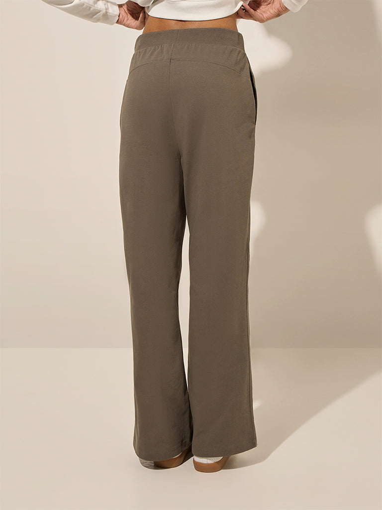 Studiofit Dusty Olive High-Rise Cotton-Blend Track Pants