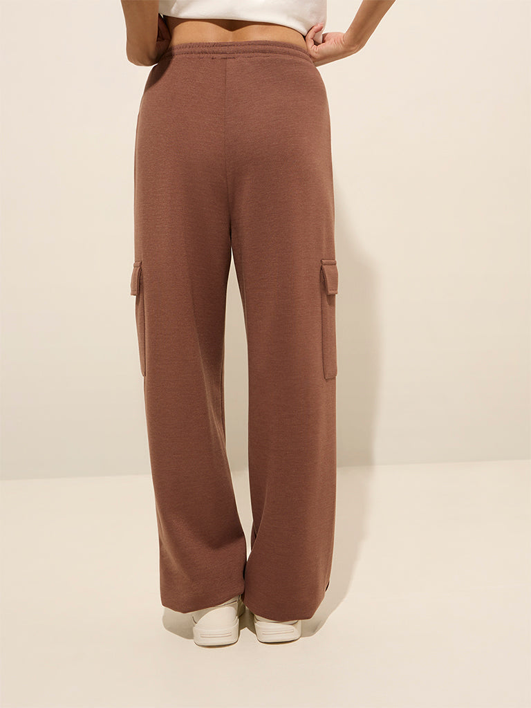 Studiofit Brown Cargo-Style High-Rise Track Pants