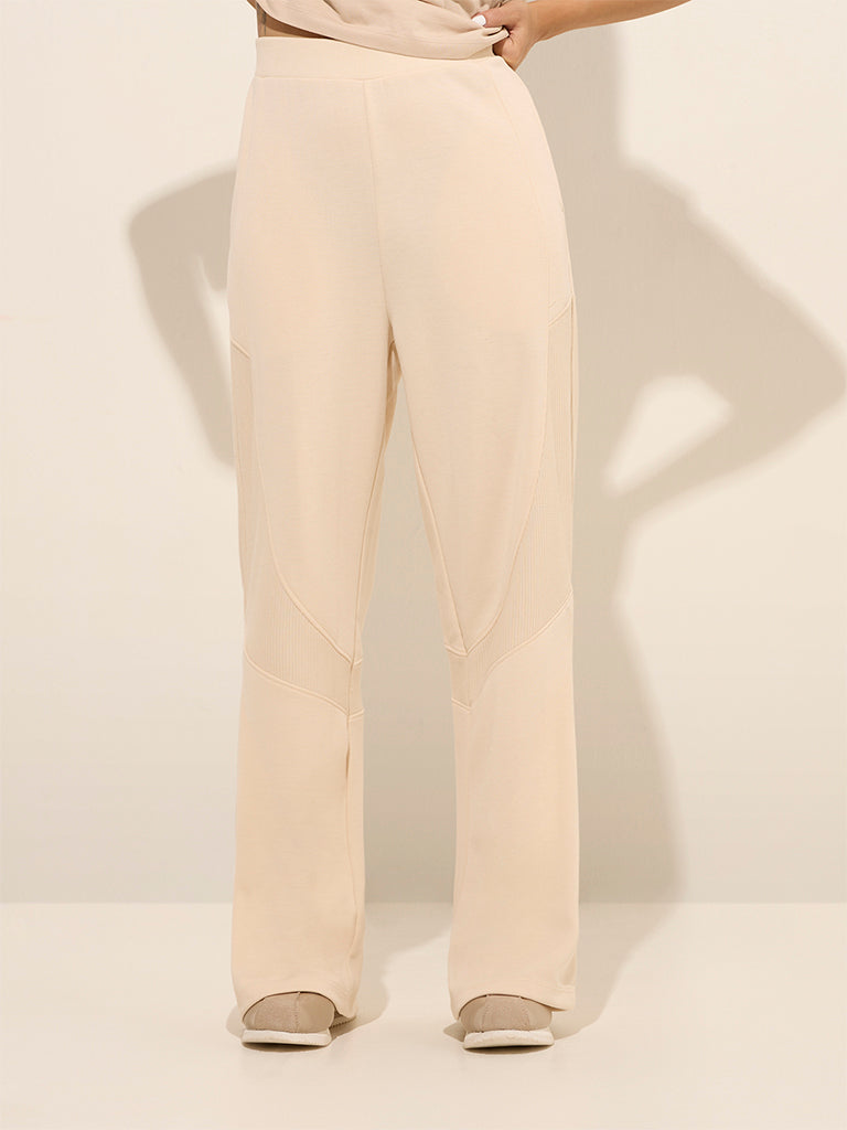 Studiofit Off-White High-Rise Cotton-Blend Track Pants