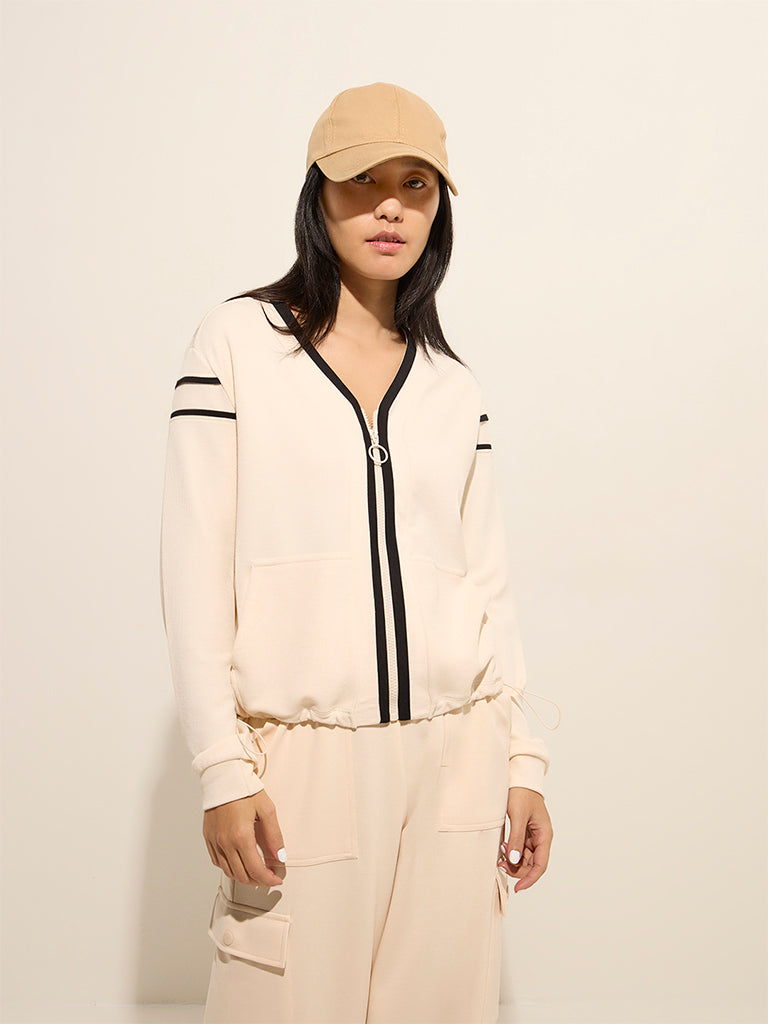 Studiofit Off-White Ribbed Cotton Jacket