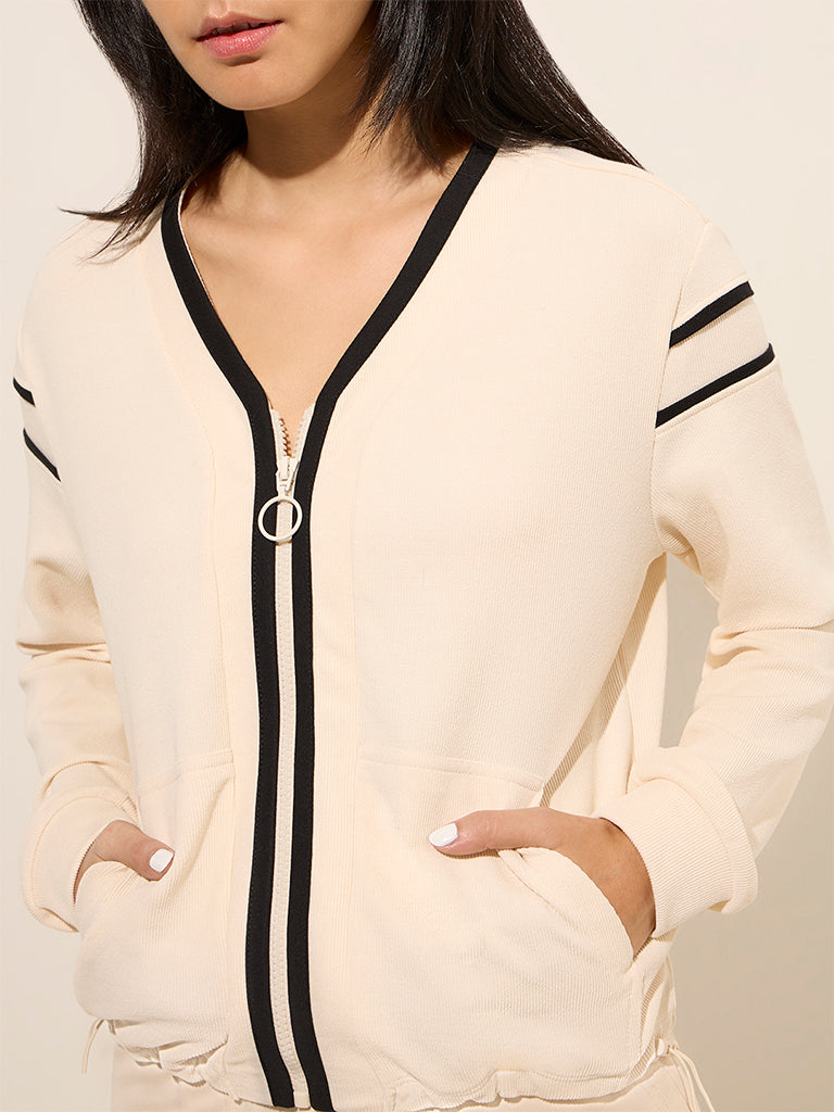 Studiofit Off-White Ribbed Cotton Jacket