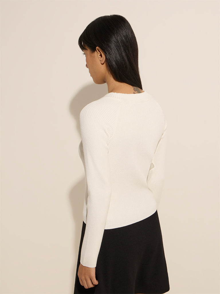 Studiofit White Ribbed-Textured Top