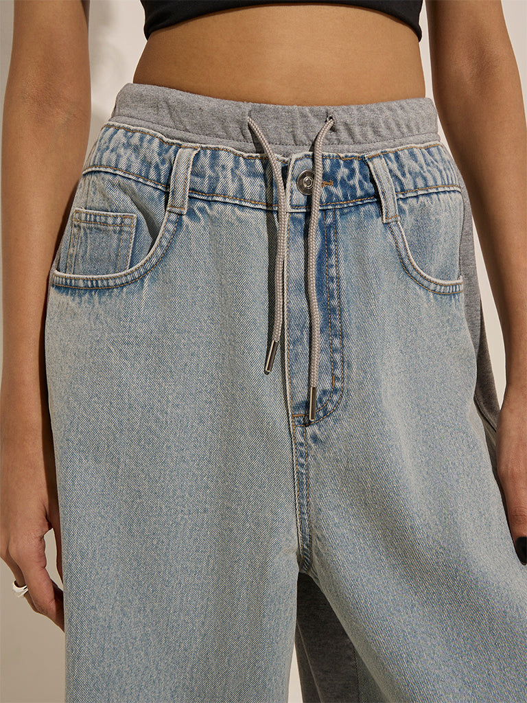 Nuon Light Blue High-Rise Denim Sweatpants