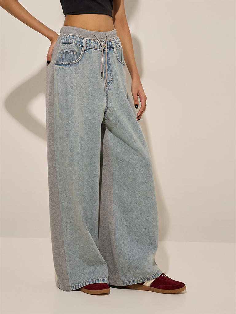 Nuon Light Blue High-Rise Denim Sweatpants