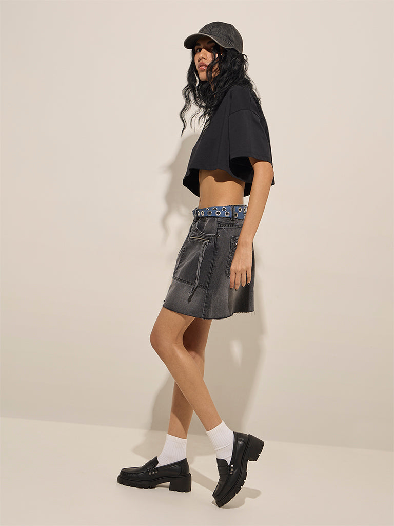 Nuon Grey Washed High-Rise Denim Skirt