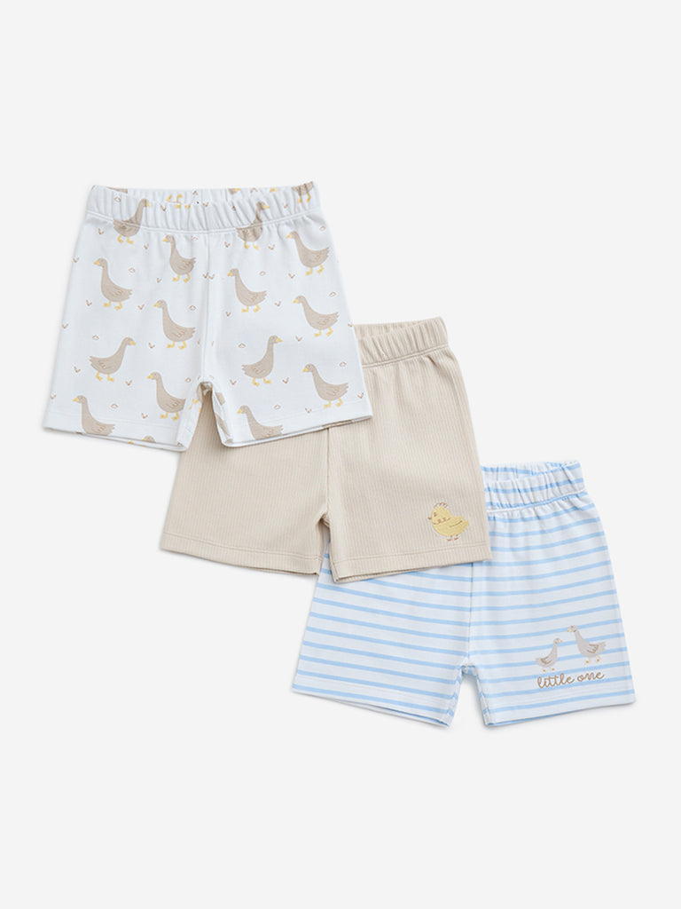 HOP Baby Multicolour Mid-Rise Cotton Shorts- Pack of 3