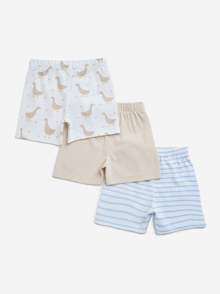 HOP Baby Multicolour Mid-Rise Cotton Shorts- Pack of 3