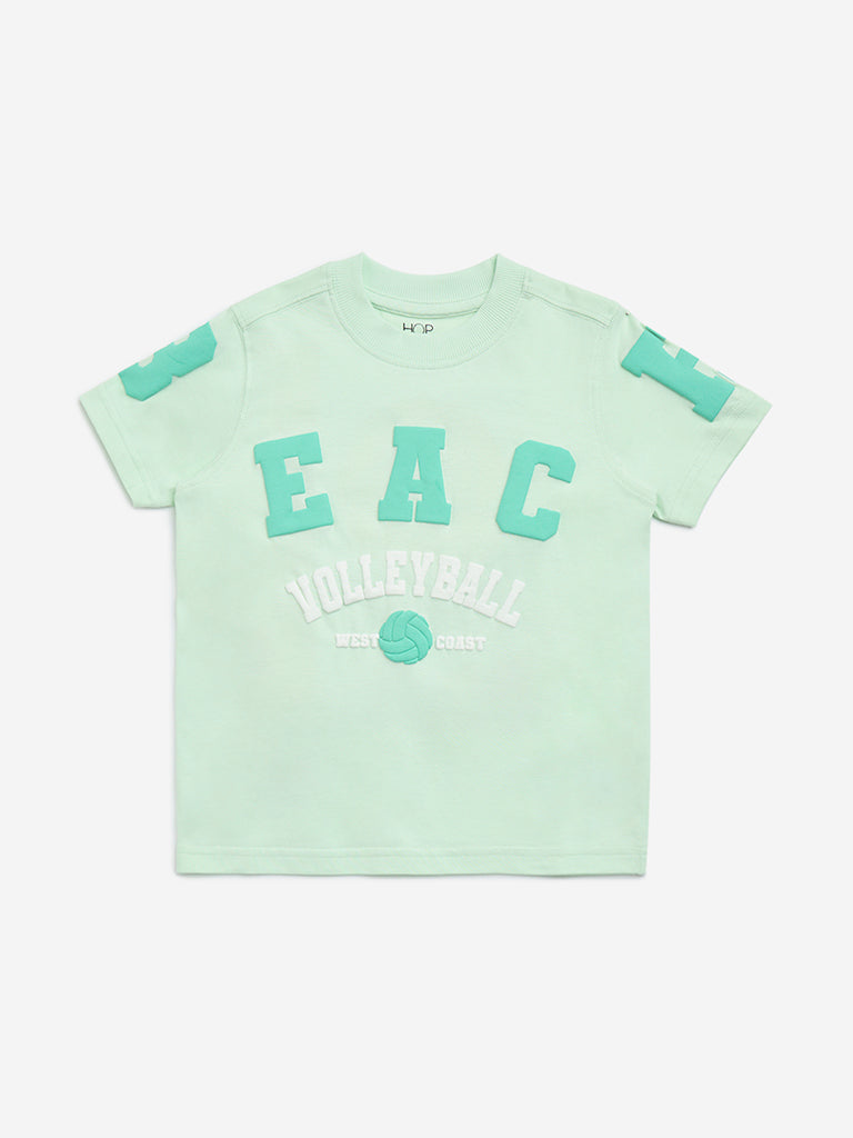 HOP Kids Mint Embossed Text Printed Cotton T-Shirt