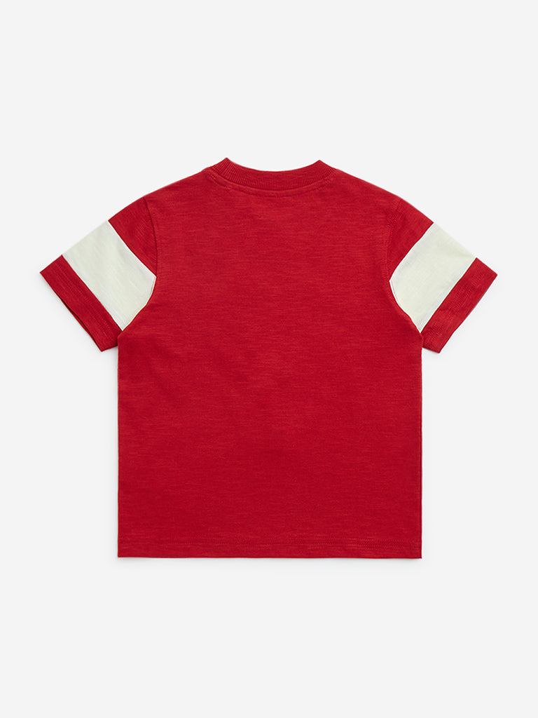 HOP Kids Red Football-Themed Cotton T-Shirt