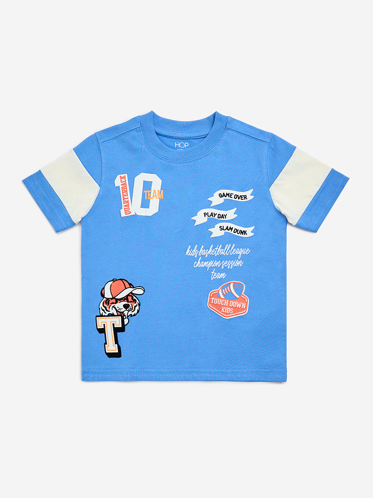 HOP Kids Blue Graphic Design Cotton T-Shirt