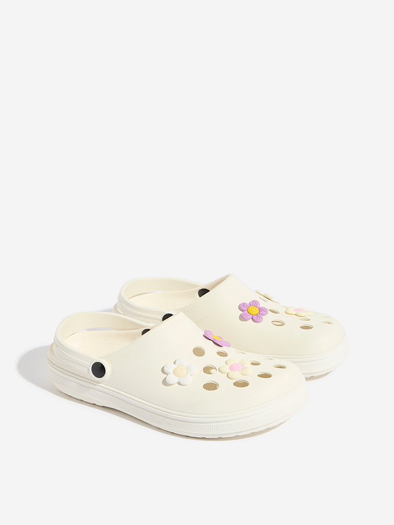 Yellow White Applique-Detailed Perforated Clogs