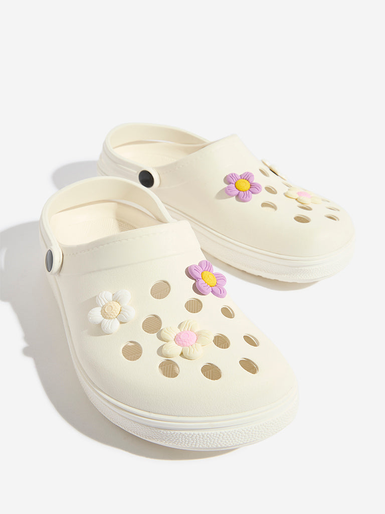 Yellow White Applique-Detailed Perforated Clogs