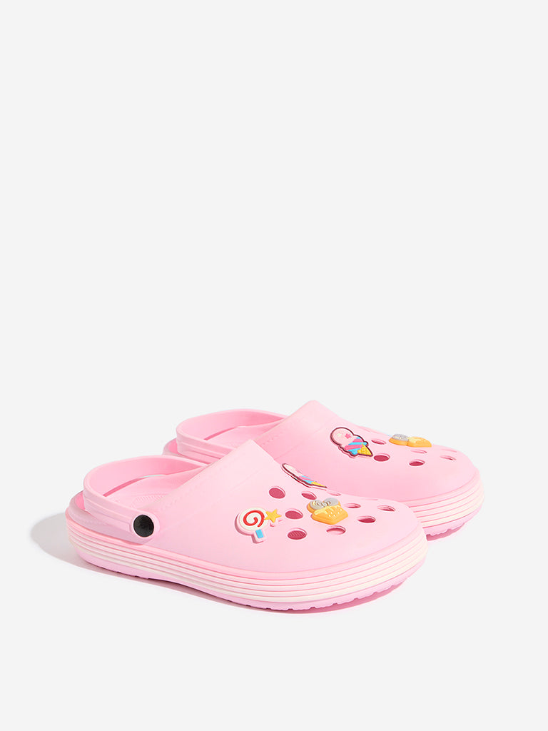 Yellow Pink Applique-Detailed Perforated Clogs