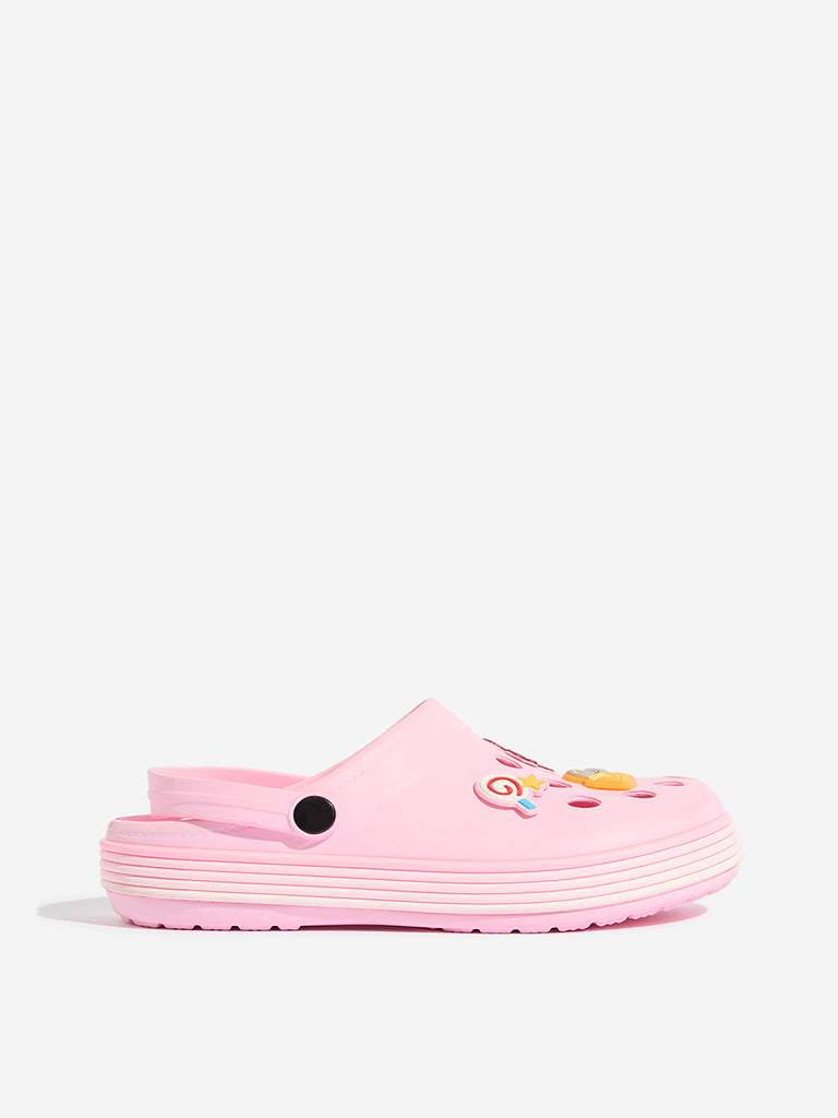 Yellow Pink Applique-Detailed Perforated Clogs