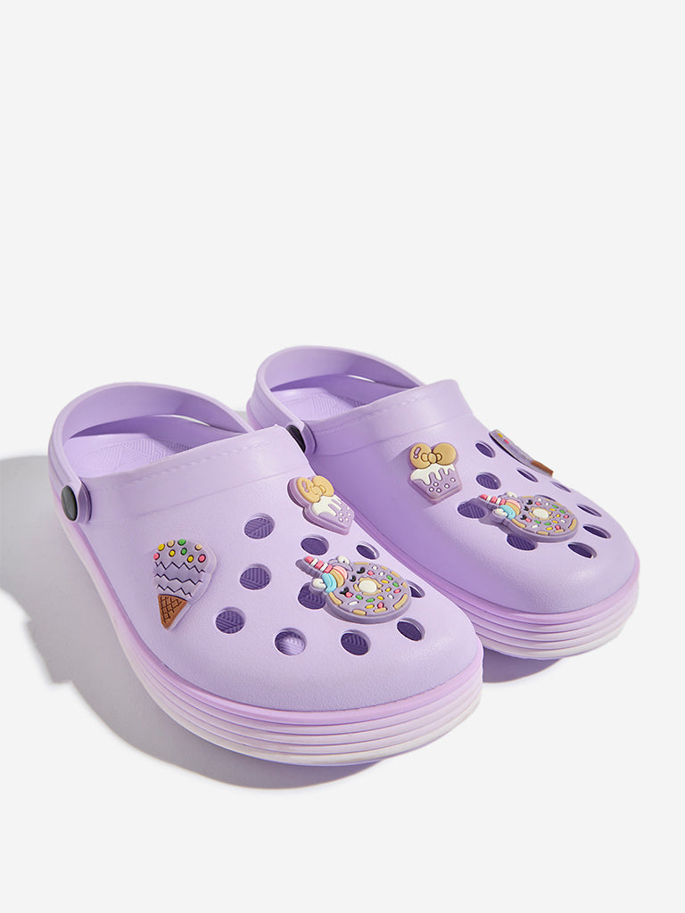 Yellow Lilac Applique-Detailed Perforated Clogs