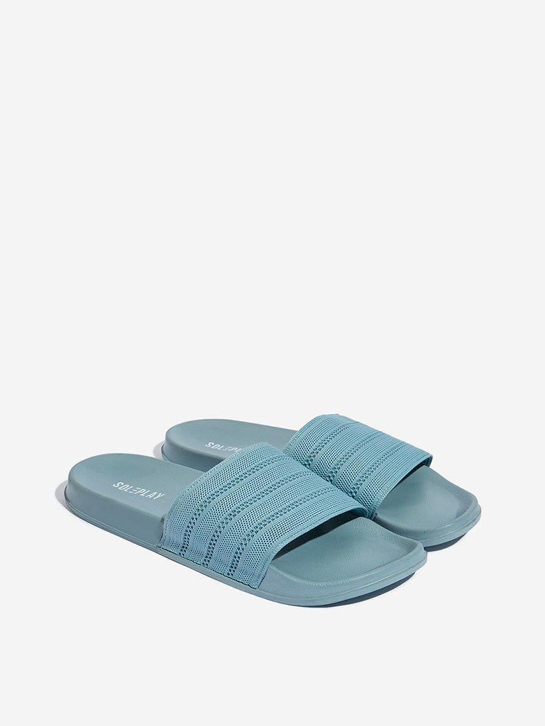 SOLEPLAY Light Blue Knit-Textured Slides