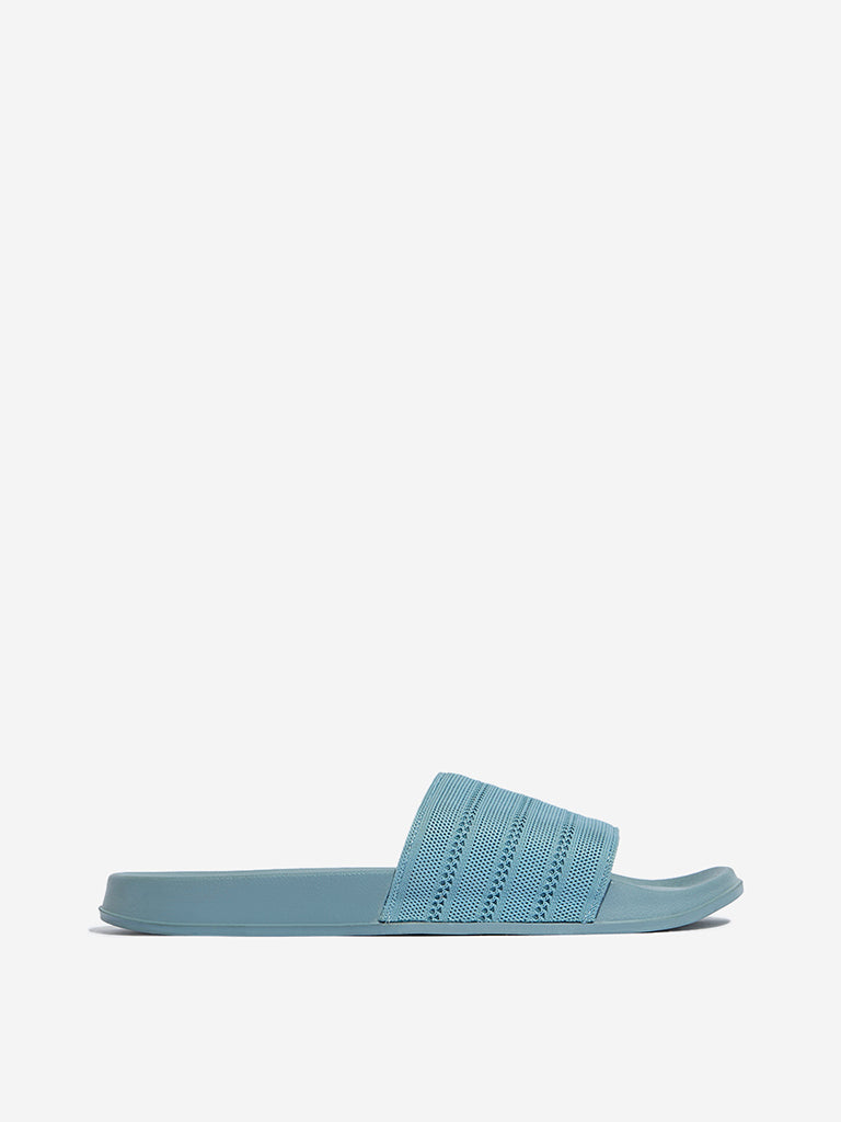 SOLEPLAY Light Blue Knit-Textured Slides