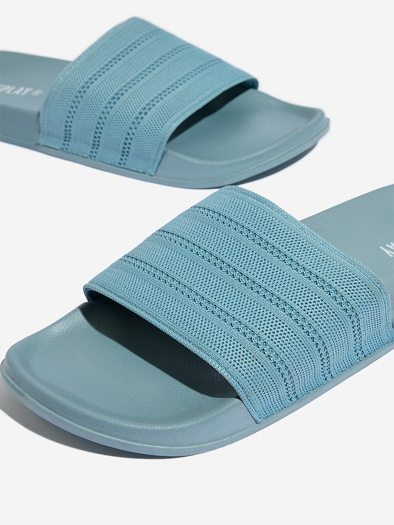 SOLEPLAY Light Blue Knit-Textured Slides