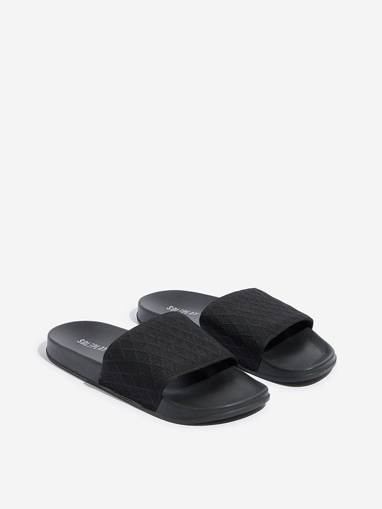 SOLEPLAY Black Cross Knit Slides