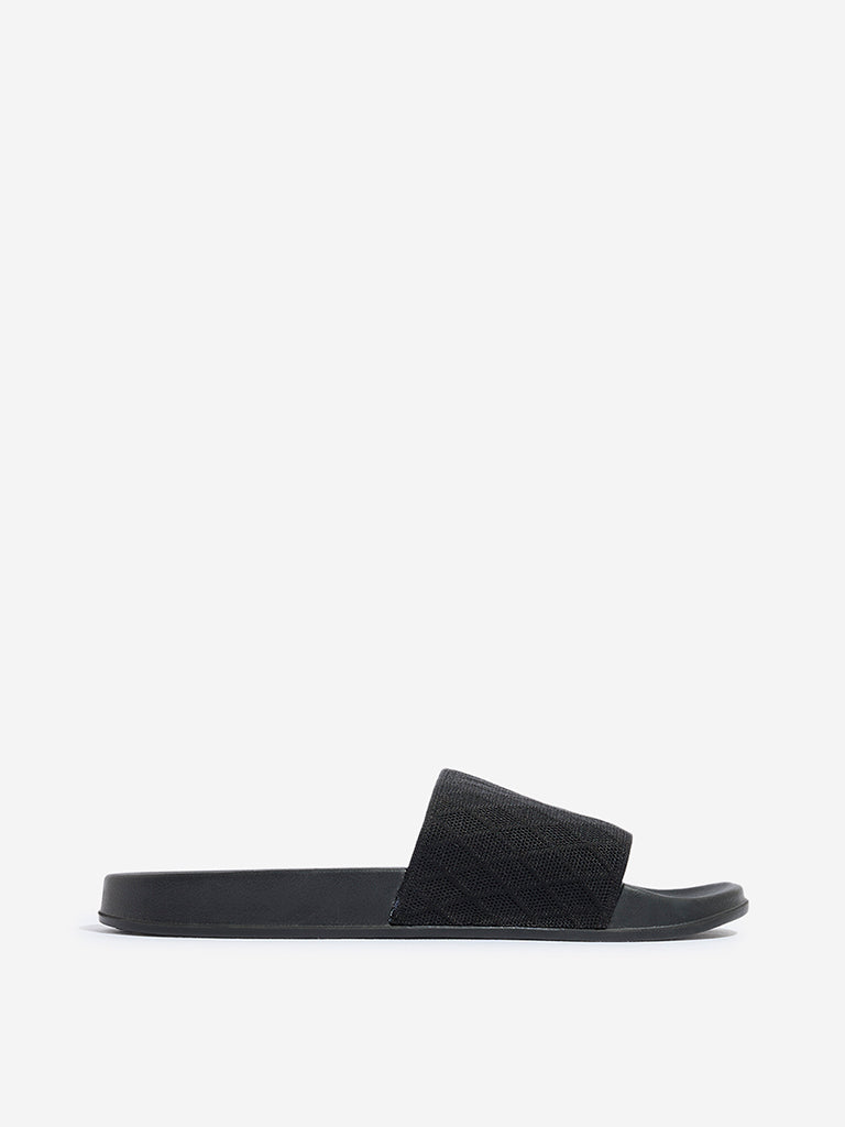 SOLEPLAY Black Cross Knit Slides