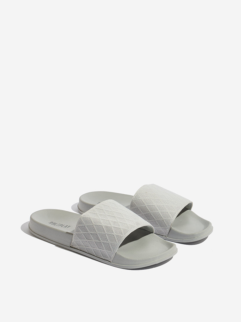 SOLEPLAY Grey Knit-Textured Slides