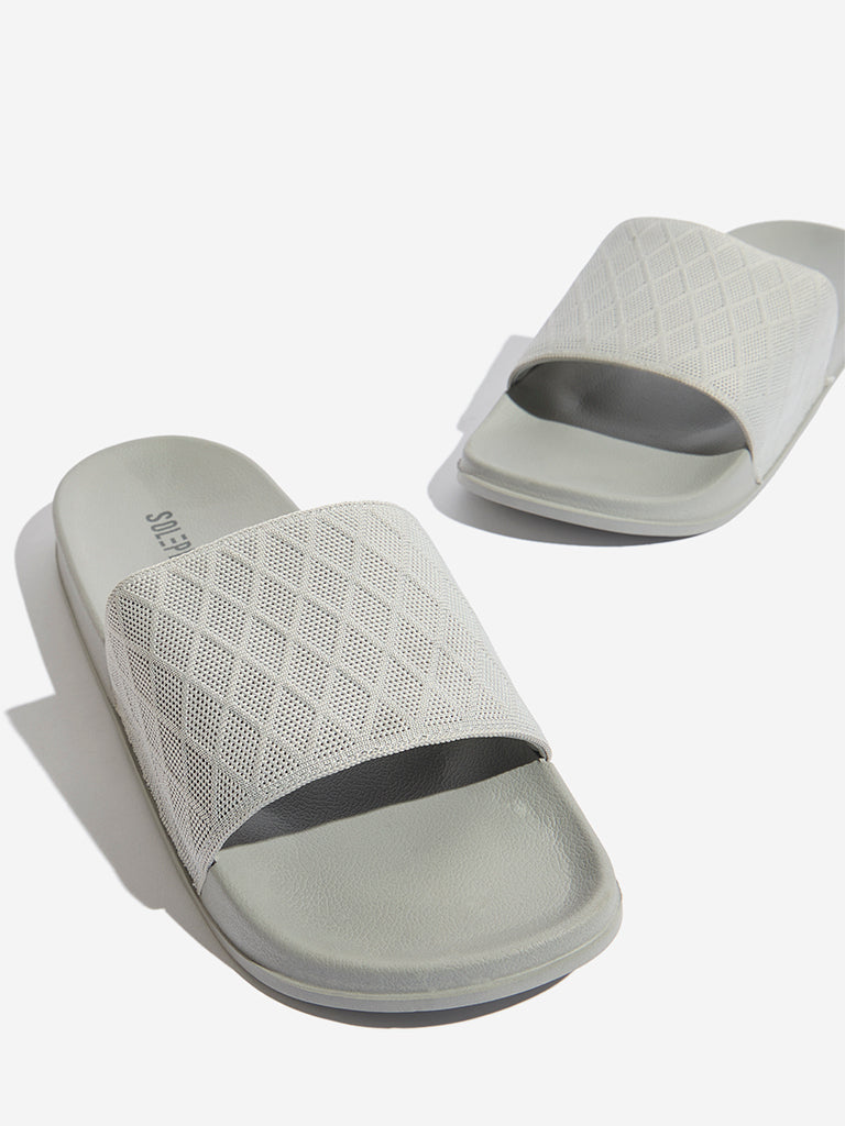 SOLEPLAY Grey Knit-Textured Slides