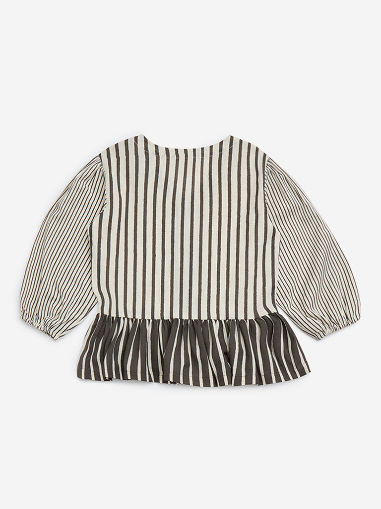 Utsa Kids Off-White Striped Cotton Peplum Top - (8-14yrs)