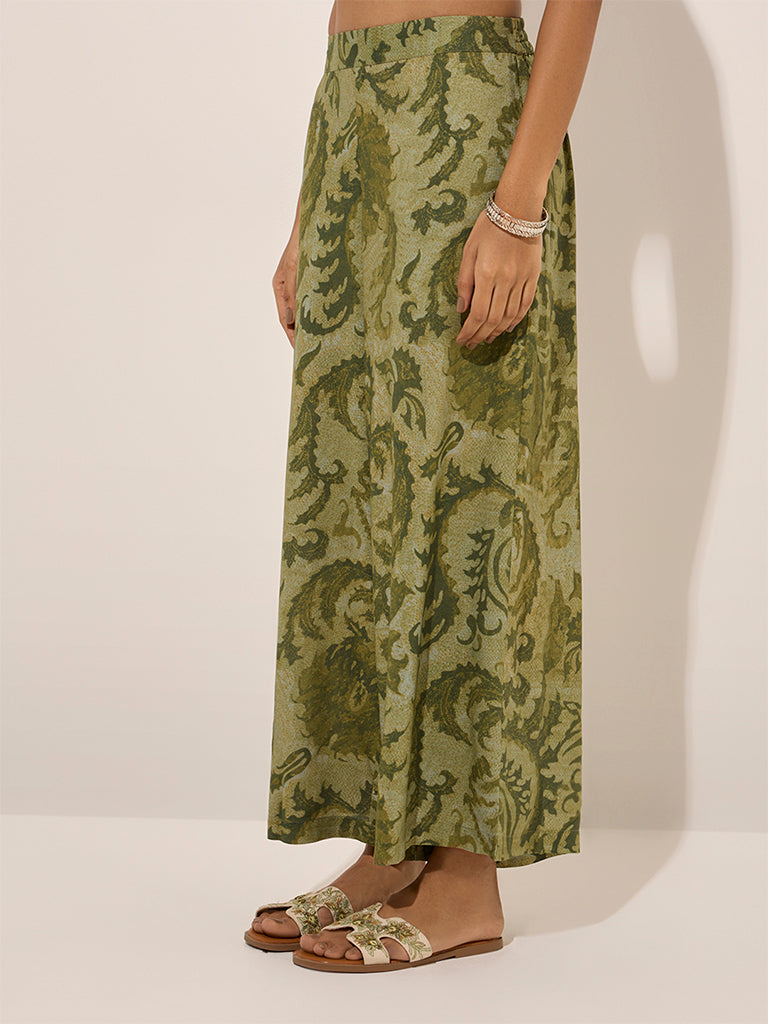 Utsa Green Botanical Printed Palazzos