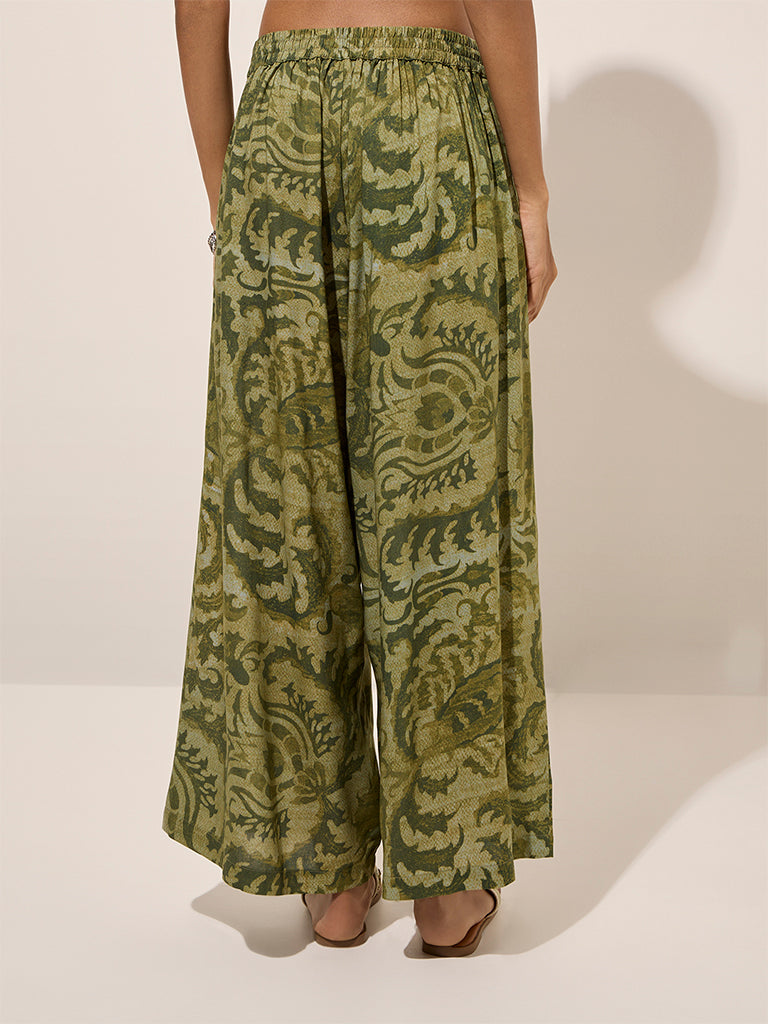 Utsa Green Botanical Printed Palazzos