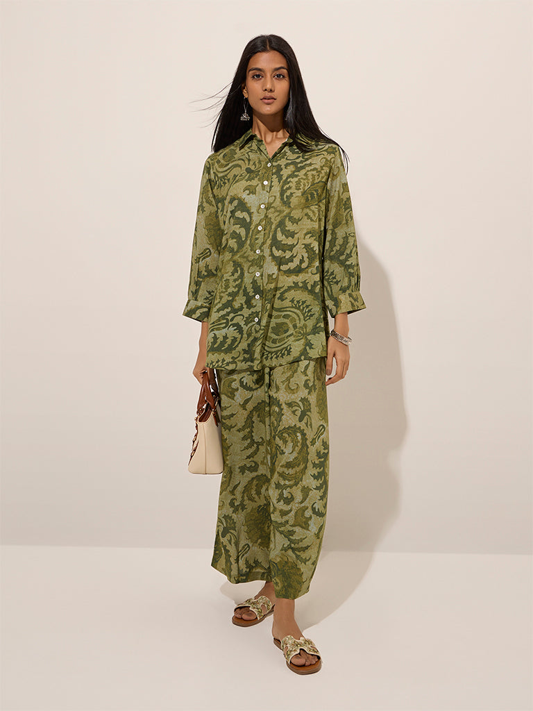 Utsa Green Botanical Printed Palazzos