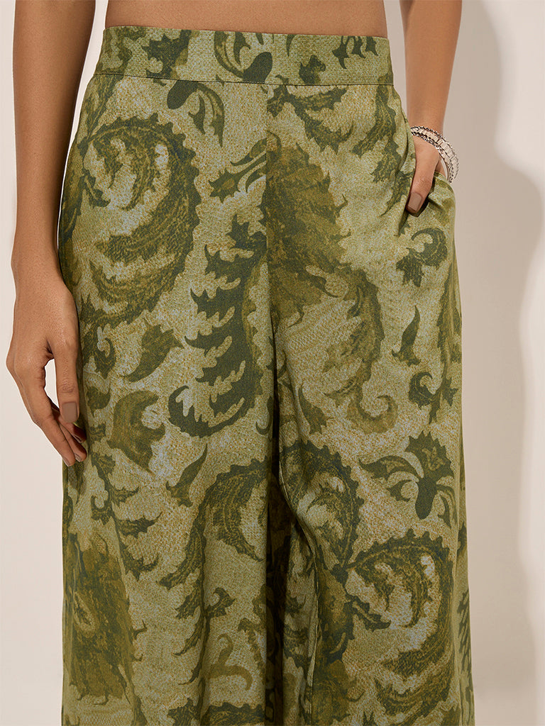 Utsa Green Botanical Printed Palazzos