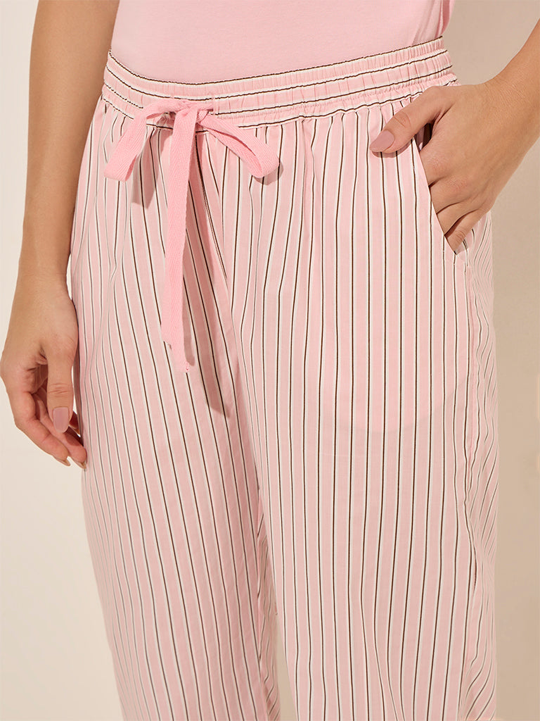 Wunderlove Pink Striped High-Rise Cotton Lounge Pants