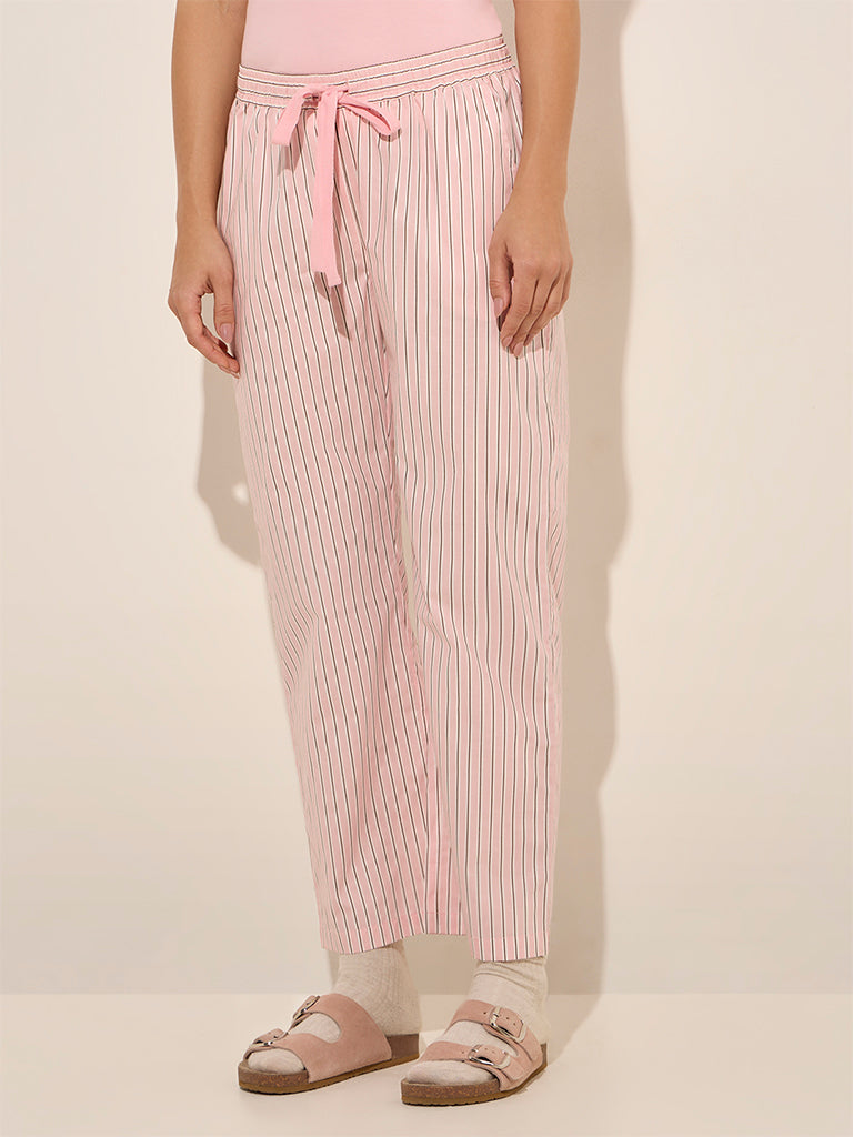 Wunderlove Pink Striped High-Rise Cotton Lounge Pants