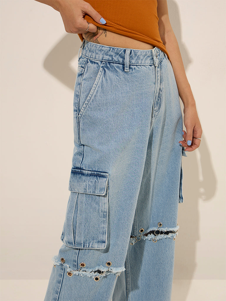 Nuon Light Blue High - Rise Wide Leg Jeans