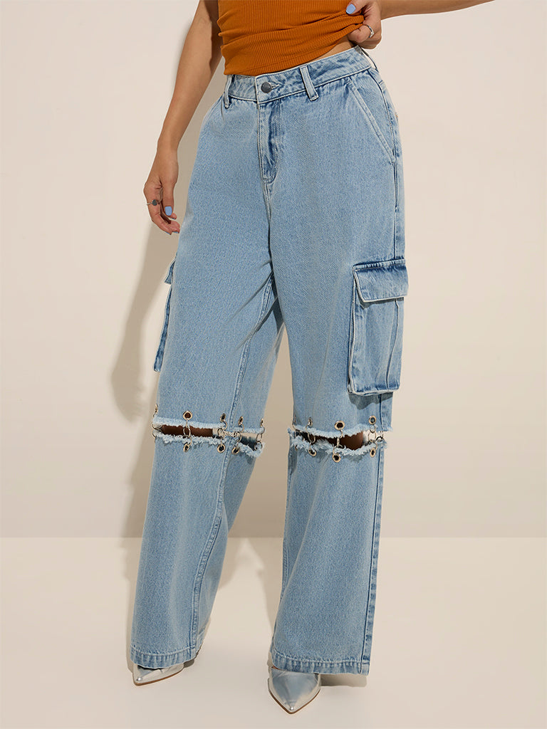 Nuon Light Blue High - Rise Wide Leg Jeans