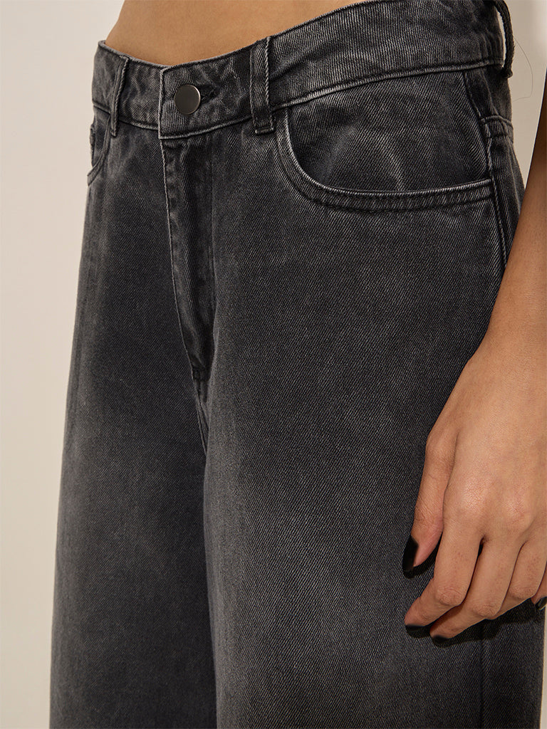 Nuon Grey Washed High-Rise Denim Jorts