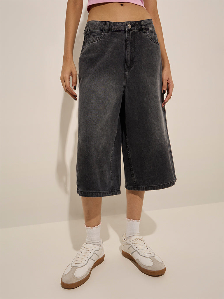 Nuon Grey Washed High-Rise Denim Jorts