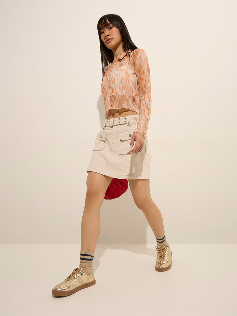 Nuon Off-White Cargo-Style High-Rise Cotton Skirt