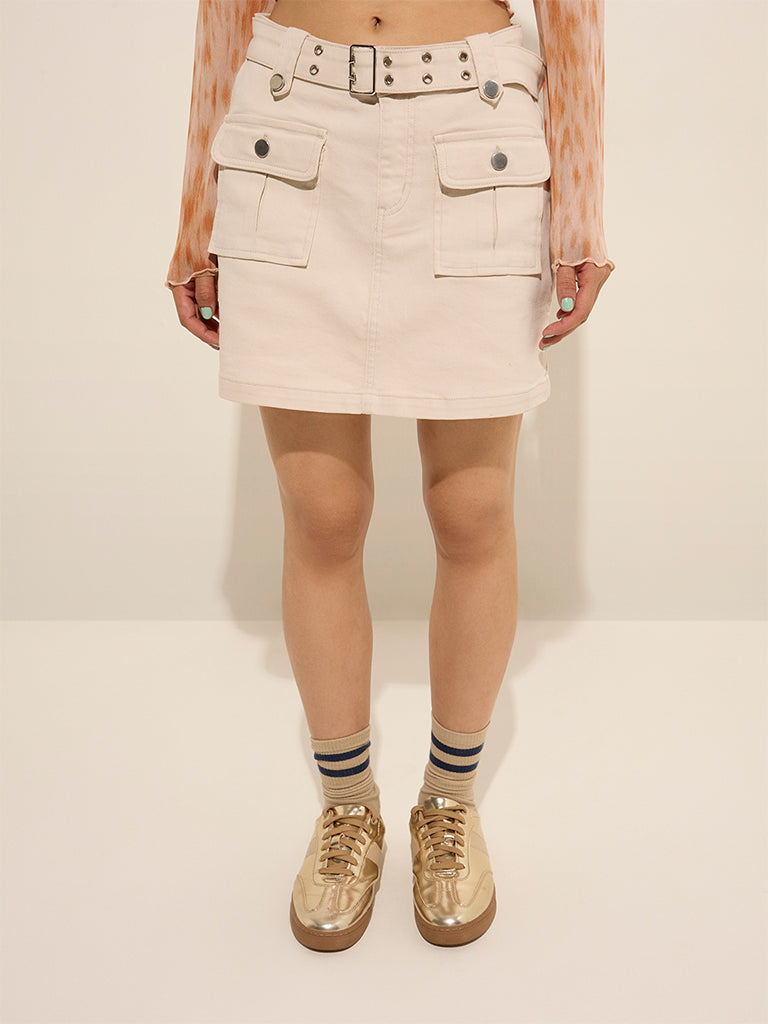 Nuon Off-White Cargo-Style High-Rise Cotton Skirt