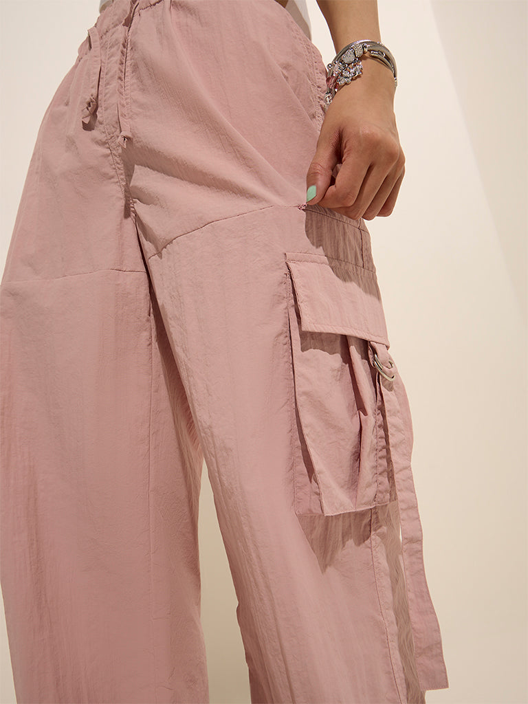 Nuon Dusty Pink Cargo-Style High-Rise Trousers