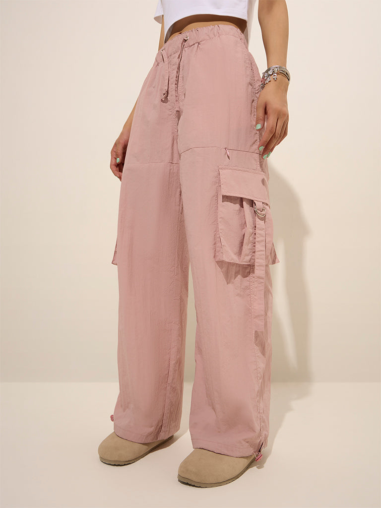 Nuon Dusty Pink Cargo-Style High-Rise Trousers