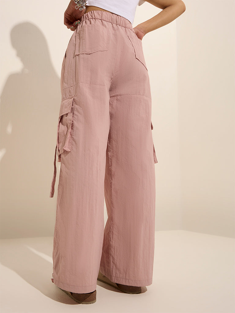 Nuon Dusty Pink Cargo-Style High-Rise Trousers