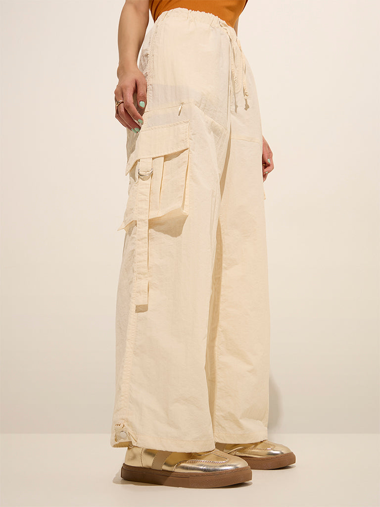 Nuon Cream Cargo-Style High-Rise Trousers