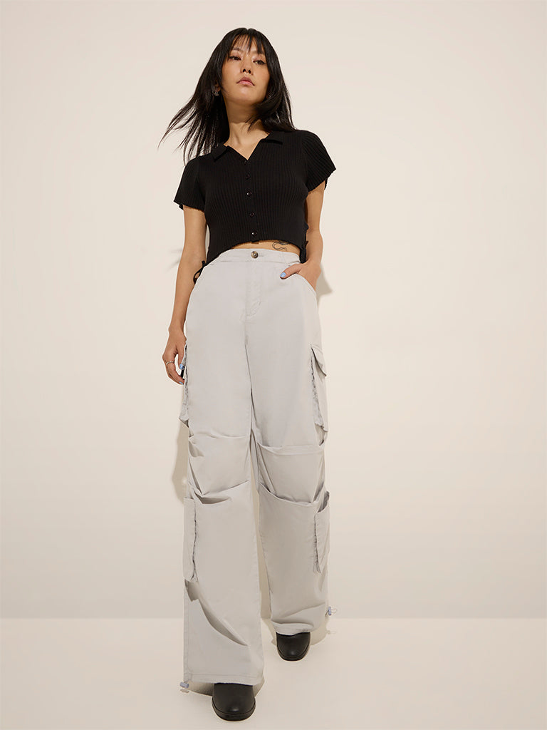 Nuon Grey High-Rise Cotton Pants