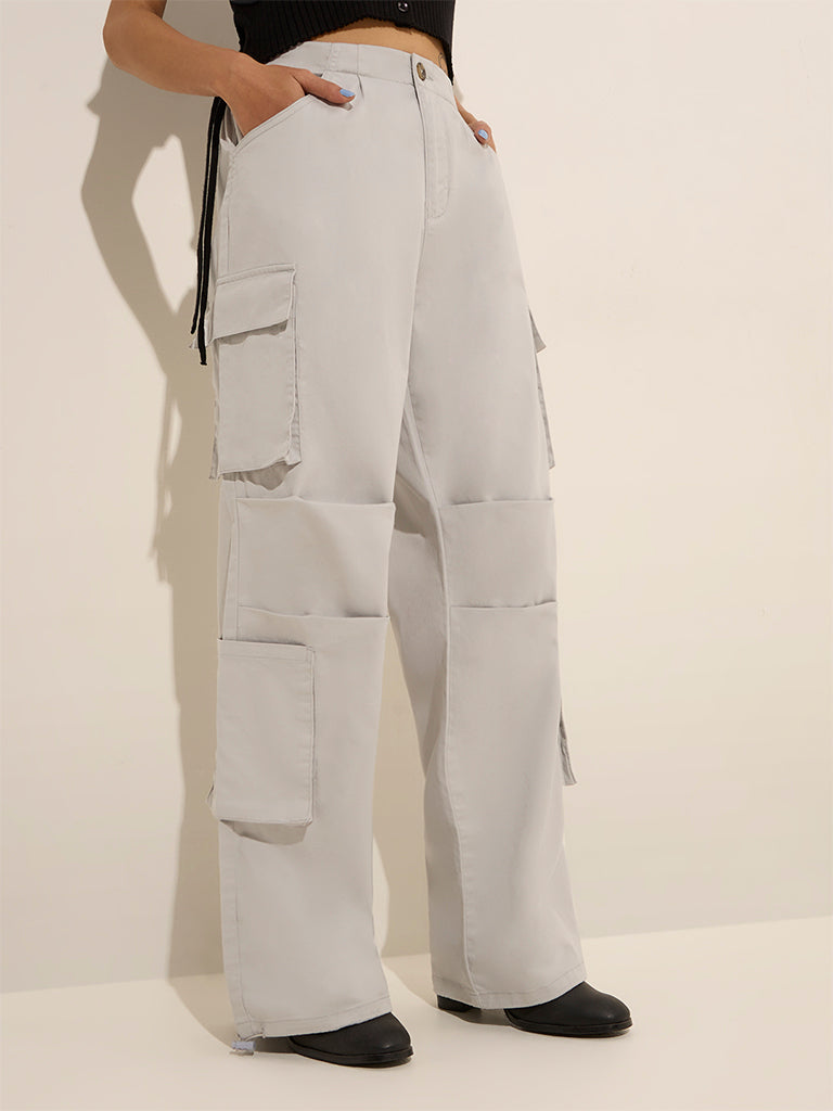 Nuon Grey High-Rise Cotton Pants