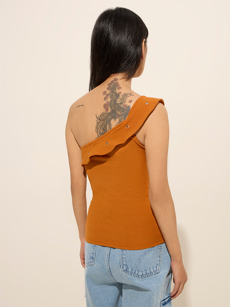 Nuon Orange Ruffled One-Shoulder Top