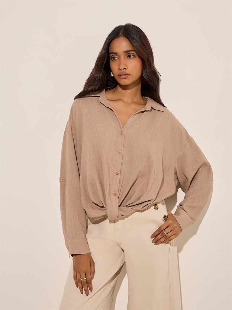 LOV Beige Knot-Detailed Shirt