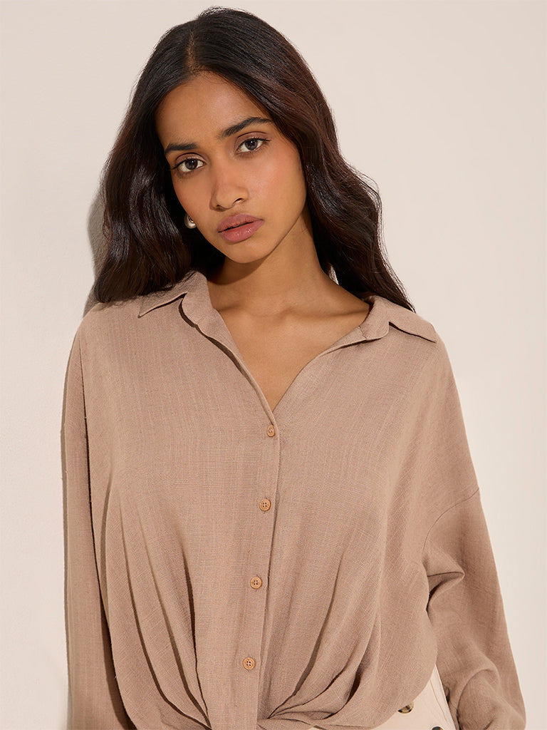 LOV Beige Knot-Detailed Shirt